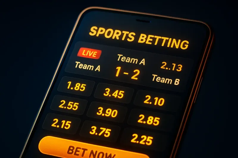Close-up smartphone sports betting app with glowing odds and live scores
