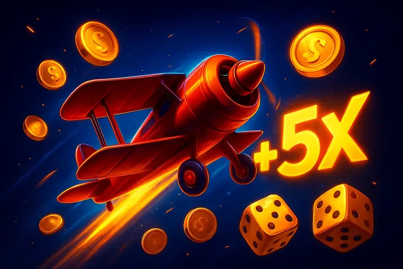 Aviator Crash Game Red airplane crash game scene with glowing multiplier trail, coins and dice