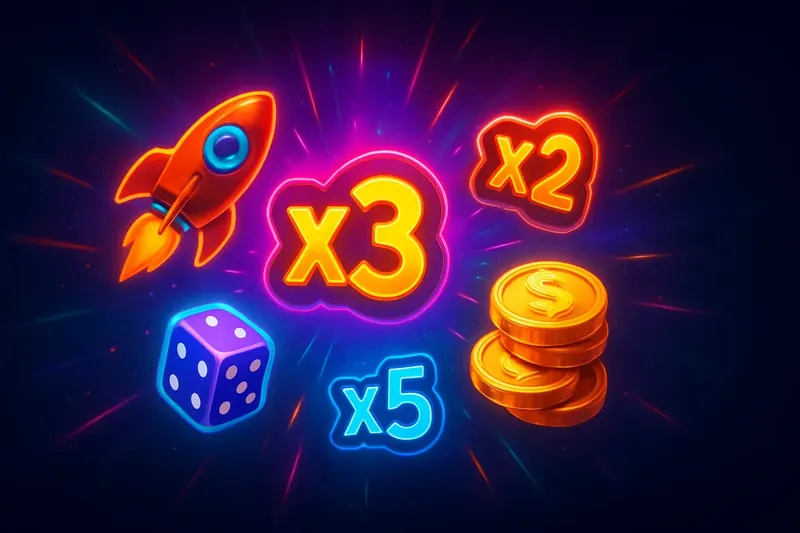 Neon Instant Game Burst Colorful instant game icons exploding in neon light on dark background